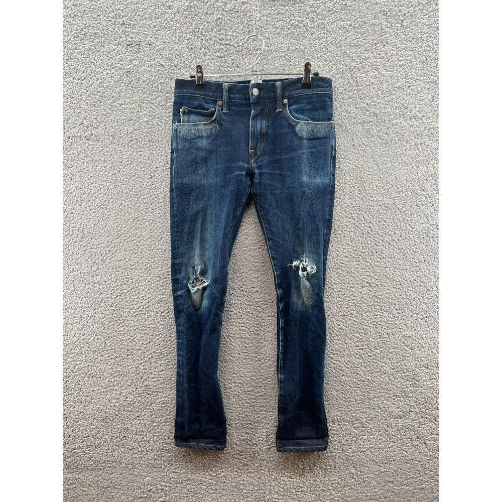 Hiroshi Kato Skinny Straight Distressed Selvedge Blue Denim Jeans Stretch 29